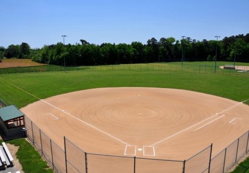 aerial view of painted baseball field